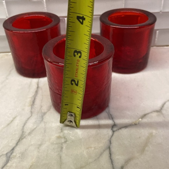 Pottery Barn Hammered Glass Votive Candle Holder Set of 3 Red - Picture 12 of 17